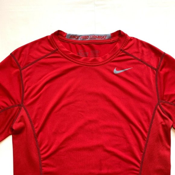 Nike Pro Combat Dri-Fit Mens Small Fitted Compression Top‎ Short Sleeve Red Run - Picture 3 of 12